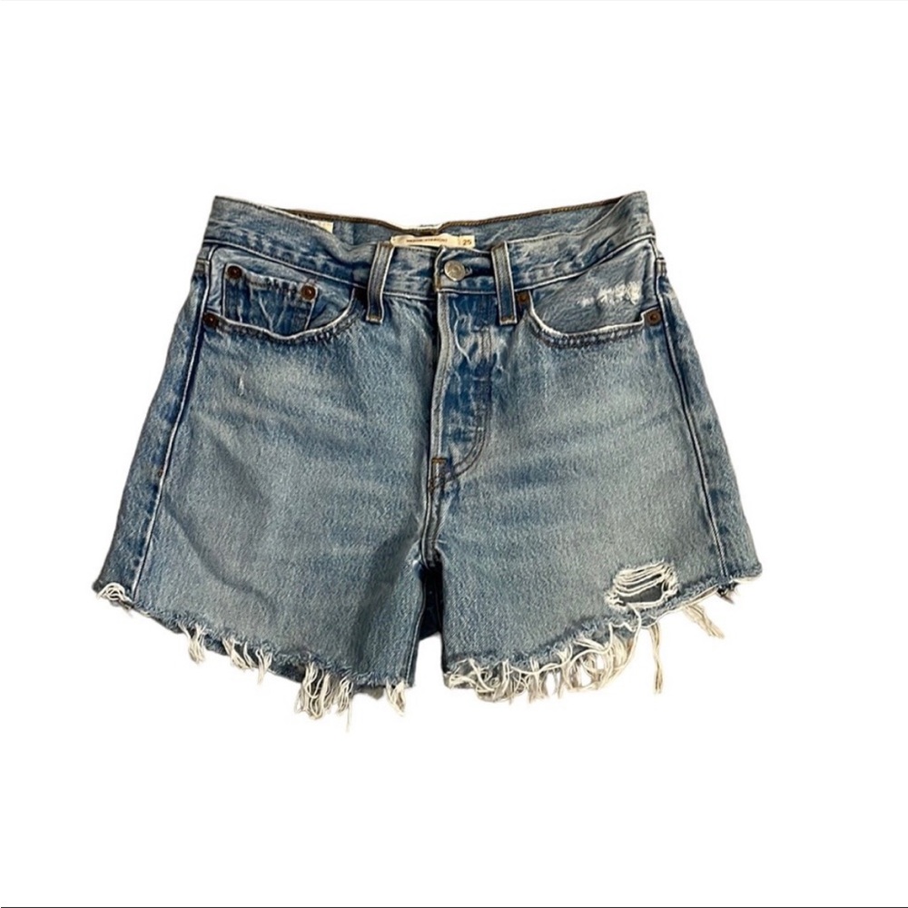 Levi's Womans 25 Boho Light Wash High Rise Wedgie Straight Raw Hem Jean Shorts